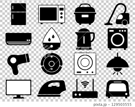 家電のアイコン16種セット　モノトーン 129503555