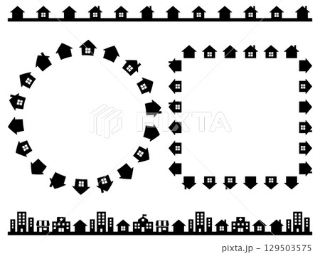 住宅街のフレームとライン　モノトーン 129503575