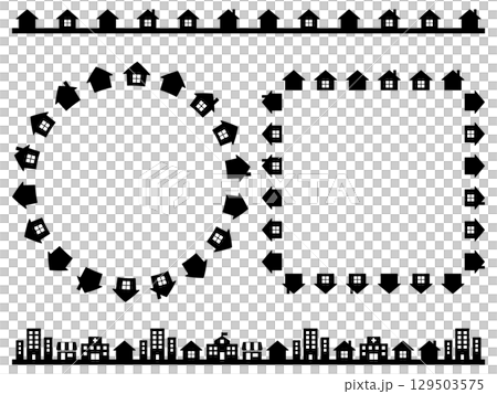 住宅街のフレームとライン　モノトーン 129503575