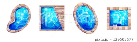 Swimming pool top view set 129503577