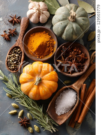 flat lay of Thanksgiving ingredients with...のイラスト素材 [129503779] - PIXTA