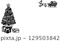 サンタクロースとクリスマスツリーの手描き風白黒フレーム【サンタ右上・ツリー左】 129503842