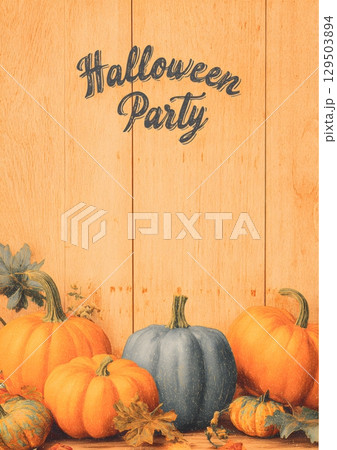 Halloween party invitation card mockup with pumpkins 129503894