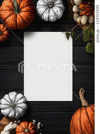 Halloween party invitation card mockup with pumpkins 129503895