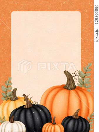 Halloween party invitation card mockup with pumpkins 129503896