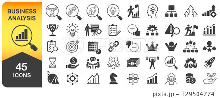 Business Analysis Icon Symbol Set. Strengths, Weaknesses, Opportunities, and Threats. Business Presentations, Planning, Strategy, Infographics Icons Collection. Vector. Isolated on white background 129504774