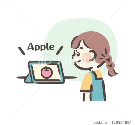 タブレットで英語学習をする女の子 129504894