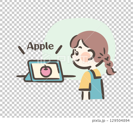 タブレットで英語学習をする女の子 129504894