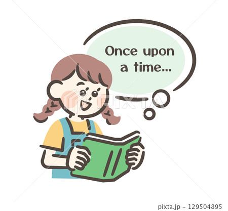 英語で書かれた物語を読む女の子 英語で書かれた物語を読む女の子 129504895