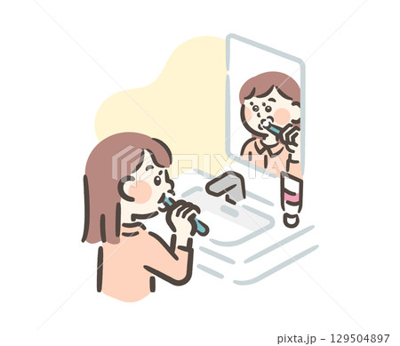 洗面所で歯磨きをする女の子 洗面所で歯磨きをする女の子 129504897