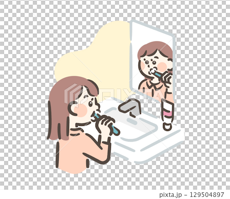 Girl brushing her teeth in the bathroom 129504897