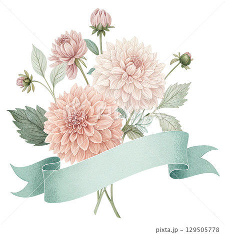 Flower and Ribbon Banner Digital Illustration White Background Flower and Ribbon Banner Digital Illustration White Background 129505778