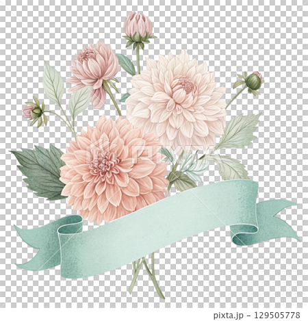 Flower and Ribbon Banner Digital Illustration White Background Flower and Ribbon Banner Digital Illustration White Background 129505778