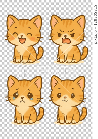 一隻有著各種表情的貓的插圖 129505815