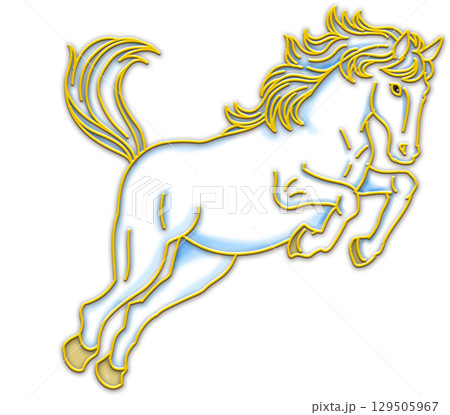 ジャンプする白い馬のイラスト_全身_右向き_馬のイラスト 129505967