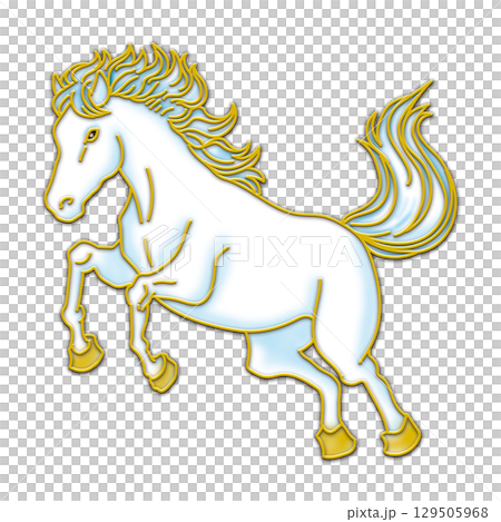 Illustration of a jumping white horse_Full body_Left facing_Horse illustration_New Year's card material 129505968