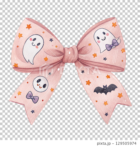 Halloween Bow with Ghosts Elements White Background  129505974