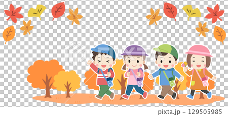 Illustration of kids going on an autumn field trip 129505985