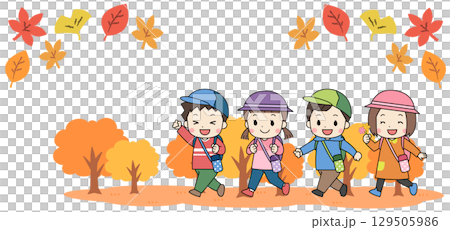 Illustration of kids going on an autumn field trip 129505986