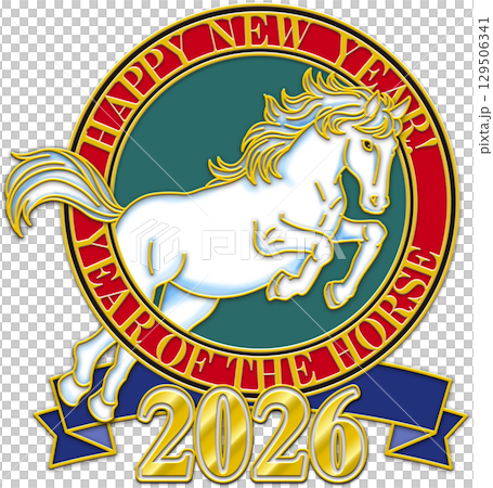 馬年插圖,紅色圓圈,藍色絲帶,綠色背景,白馬,2026 馬年插圖,紅色圓圈,藍色絲帶,綠色背景,白馬,2026 129506341