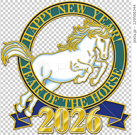 午年のイラスト_馬のイラスト_年賀状イラスト_白い馬_2026年 午年のイラスト_馬のイラスト_年賀状イラスト_白い馬_2026年 129506344