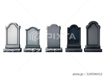 白バックに無記名の墓石のセット 129506412