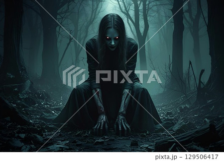 暗い森に潜む不気味な女のイラスト 暗い森に潜む不気味な女のイラスト 129506417