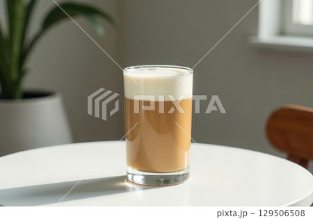 Glass mug coffee on light background, drink for restaurant menu. AI Generative 129506508