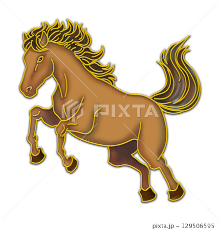 馬のイラスト_午年_ウマ年_午年の年賀状_ジャンプする茶色い馬のイラスト_左向き 馬のイラスト_午年_ウマ年_午年の年賀状_ジャンプする茶色い馬のイラスト_左向き 129506595