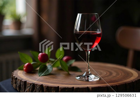Glass of red wine on dark background. Drink photo bar restaurant. AI Generative 129506631