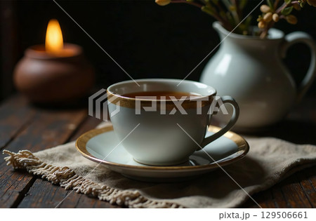 Glass mug tea on dark background, drink for restaurant menu. AI Generative 129506661