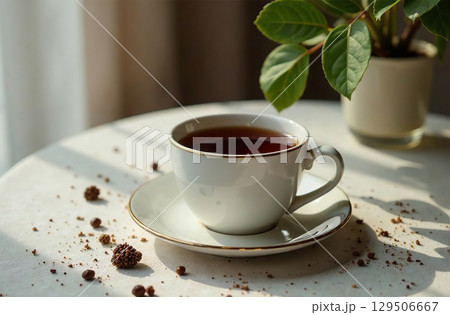 Glass mug tea on light background, drink for restaurant menu. AI Generative Glass mug tea on light background, drink for restaurant menu. AI Generative 129506667
