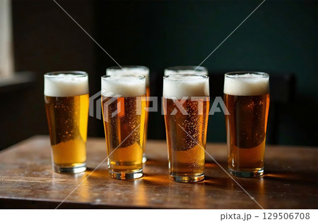 Glass mug of beer on dark background. Drink photo bar restaurant. AI Generative Glass mug of beer on dark background. Drink photo bar restaurant. AI Generative 129506708