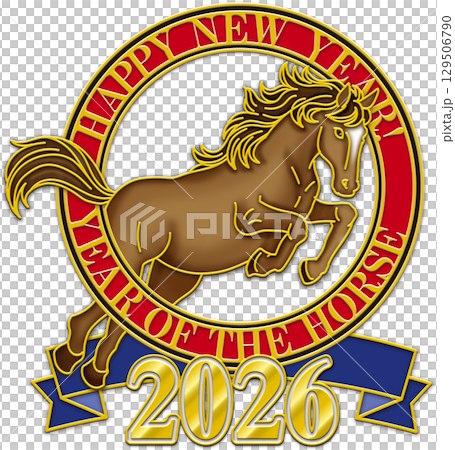 馬のイラスト_午年_ウマ年_午年の年賀状_午年のイラスト_茶色の馬_2026年 129506790