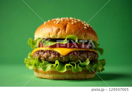 Juicy burger patty on isolated background Food for Restaurant Menu AI Generative 129507005