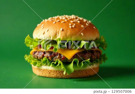 Juicy burger patty on isolated background Food for Restaurant Menu AI Generative 129507006