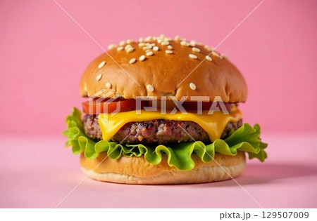 Juicy burger patty on isolated background Food for Restaurant Menu AI Generative 129507009