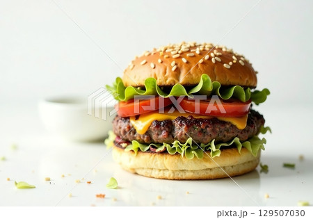 Juicy burger patty on isolated background Food for Restaurant Menu AI Generative Juicy burger patty on isolated background Food for Restaurant Menu AI Generative 129507030