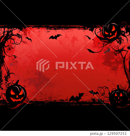 Red Halloween background with pumpkin and tree. Abstract grunge wallpaper for design holiday party 129507251