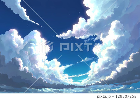 ゲーム背景　流れを感じる美しい幻想的な雲のイラスト壁紙 129507258