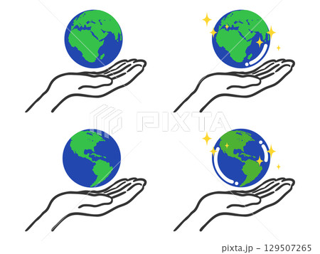 地球を持つ手のイラスト（アメリカ・アフリカ周辺）　ベクター 129507265