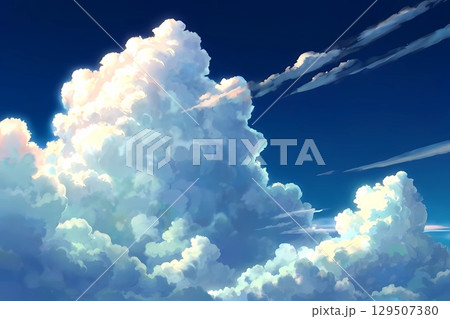 ゲーム背景 流れを感じる美しい幻想的な入道雲のイラスト壁紙 ゲーム背景 流れを感じる美しい幻想的な入道雲のイラスト壁紙 129507380