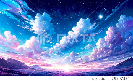 ゲーム背景 流れを感じる美しい幻想的青とピンクの空イラスト壁紙 ゲーム背景 流れを感じる美しい幻想的青とピンクの空イラスト壁紙 129507384