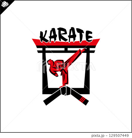 Karate high kick emblem martial art symbol design. Karate high kick emblem martial art symbol design. 129507449