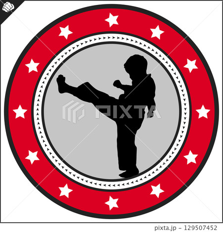 Karate high kick emblem. Martial art colored simbol design. Vector, EPS. Karate high kick emblem. Martial art colored simbol design. Vector, EPS. 129507452