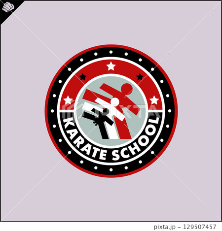 Karate high kick emblem martial art symbol design. Karate high kick emblem martial art symbol design. 129507457
