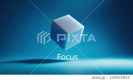 Floating Cube with "Focus" Label on Soft Blue Gradient Background 129507633