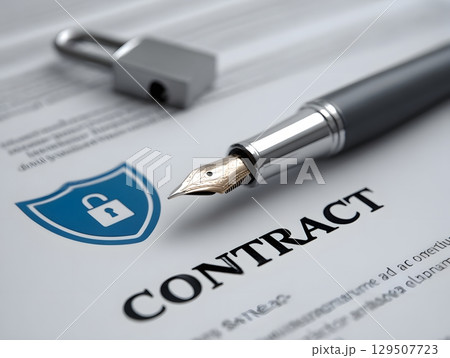 3D style contract with safety lock and insurance emblem 129507723