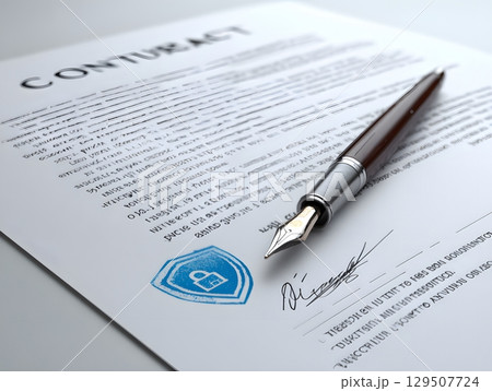 3D style contract with safety lock and insurance emblem 129507724