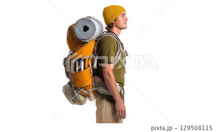 Ready for hiking with gear, created with AI, PNG 129508115